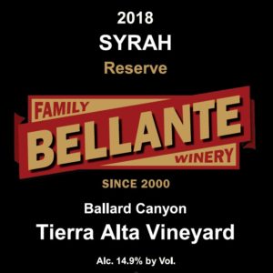 2018 Syrah Reserve, Tierra Alta Vineyard – Wine Enthusiast 91 points, OC Fair Silver Medal