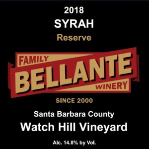 2018 Syrah Reserve, Watch Hill Vineyard – Wine Enthusiast 92 points, OC Fair Silver Medal