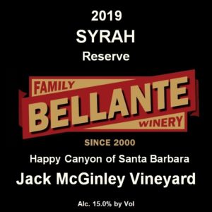 2019 Syrah Reserve, Jack McGinley Vineyard – Wine Enthusiast 91 points, OC Fair Gold Medal 90 points