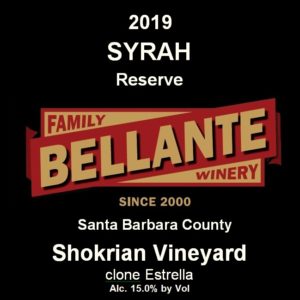 2019 Syrah Reserve, Shokrian Vineyard – clone Estrella – Wine Enthusiast 90 points, OC Fair Silver Medal