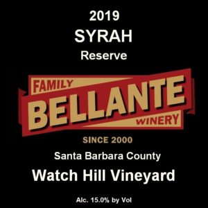 2019 Syrah Reserve, Watch Hill Vineyard – Wine Enthusiast 90 points, OC Fair Gold Medal 91 points