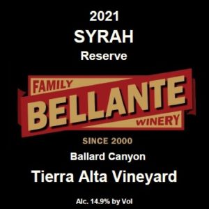 2021 Syrah Reserve, Tierra Alta Vineyard